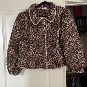 Leopard Print Puff Sleeve Jacket